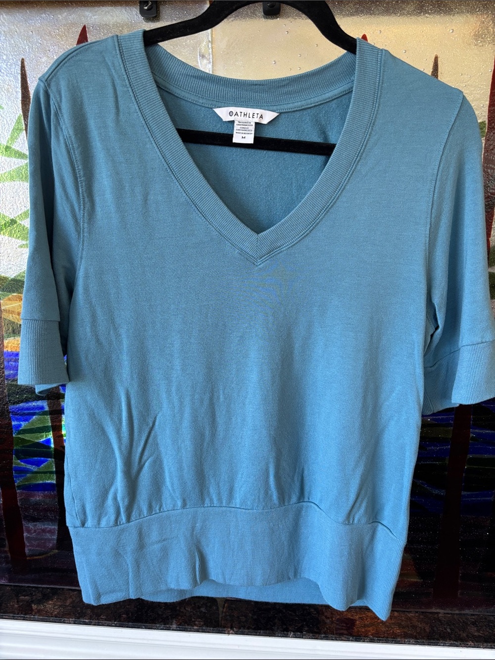 Athleta Teal V-Neck Short Sleeve Pullover